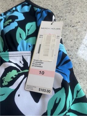 Beach House Black Swimsuit with Blue & Teal Floral Print